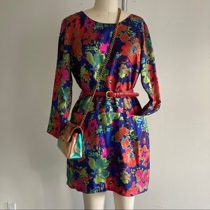 J CREW Silk floral mini dress blue green red 8 M L